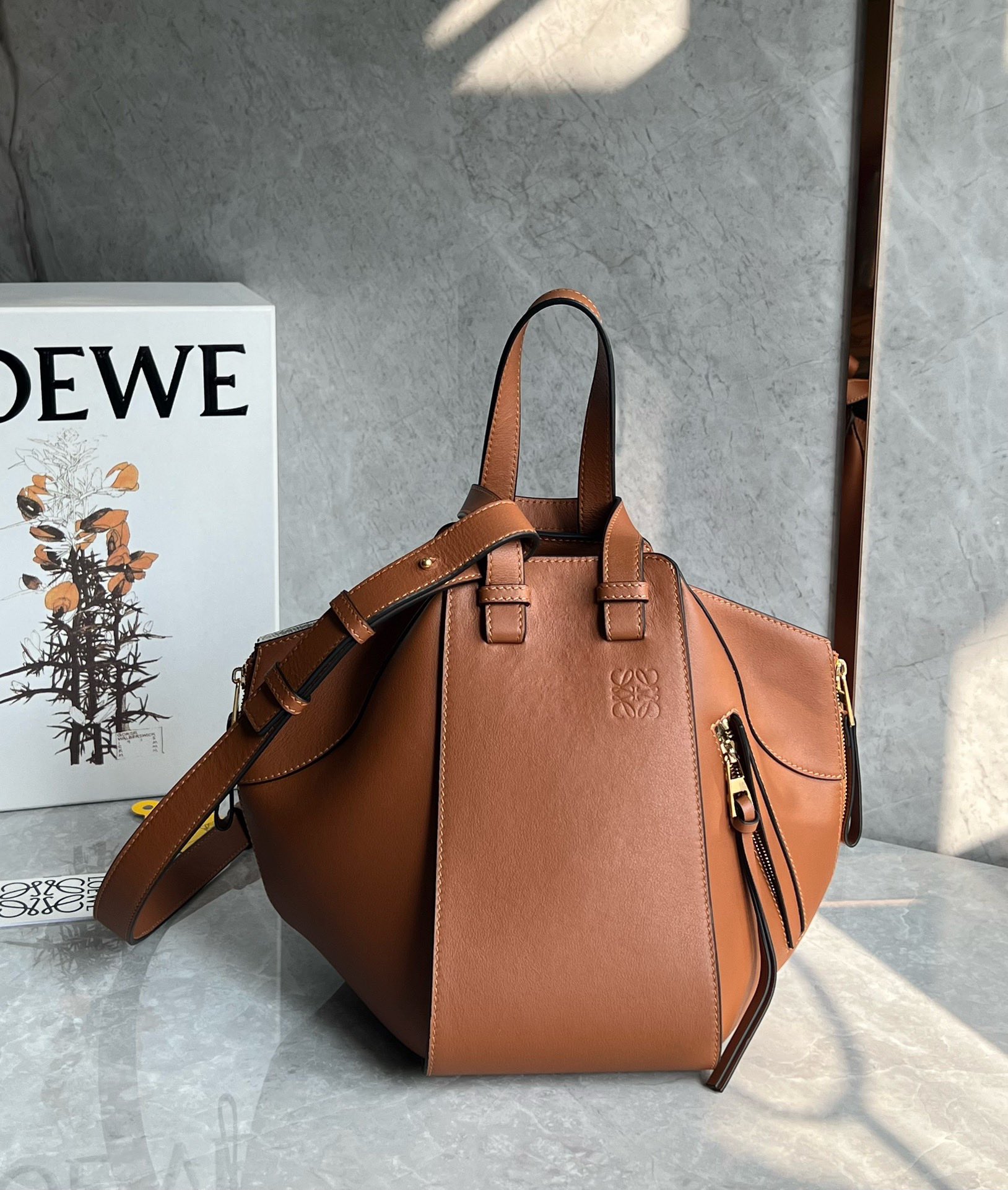 Loewe Small Hammock Bag in Classic Calfskin Caramel